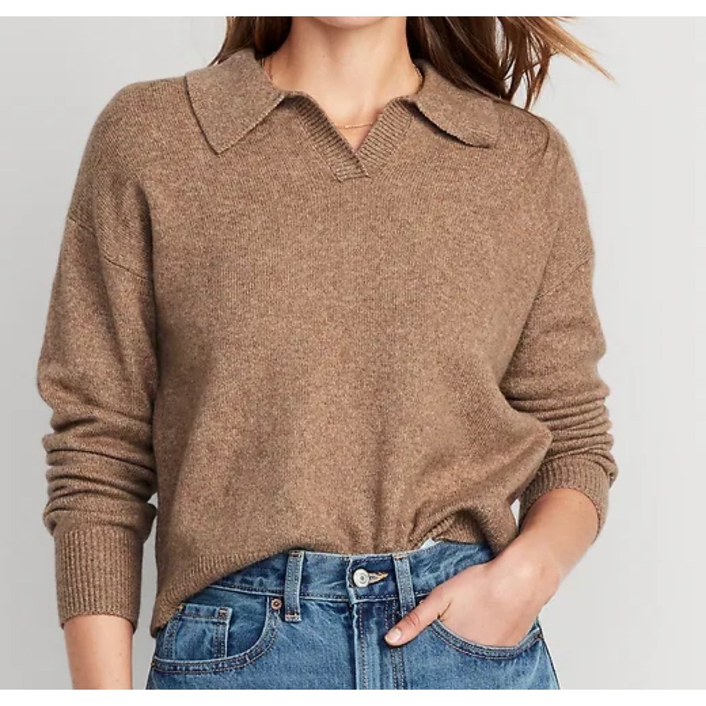 NWT Old Navy Womens Cozy Collared Sweater Large Soft Cotton Boxy Brown